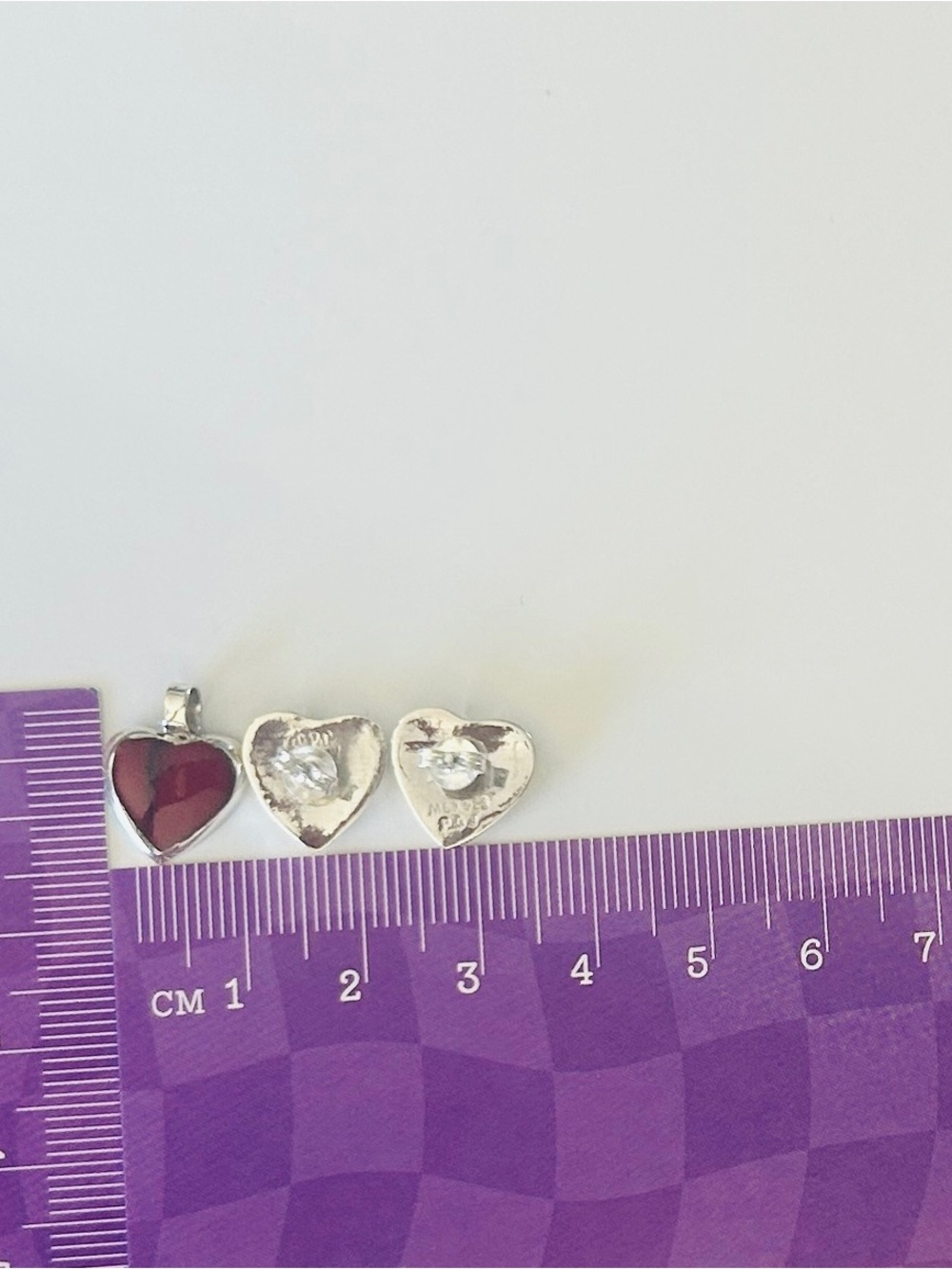 Taxco Mexico .925 Sterling Silver Heart Jewelry Set – Red Stone – Aprox  1.5 CM - Picture 9 of 10
